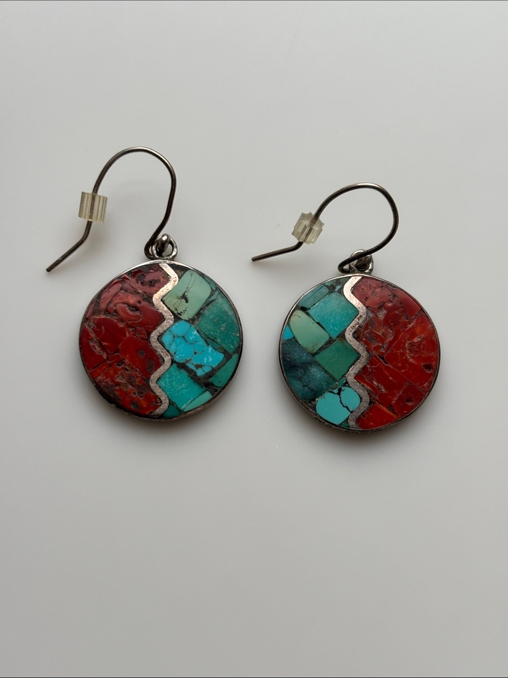 N8tive Art Turquoise and Coral Round Drop Earrings—NL Sterling brand